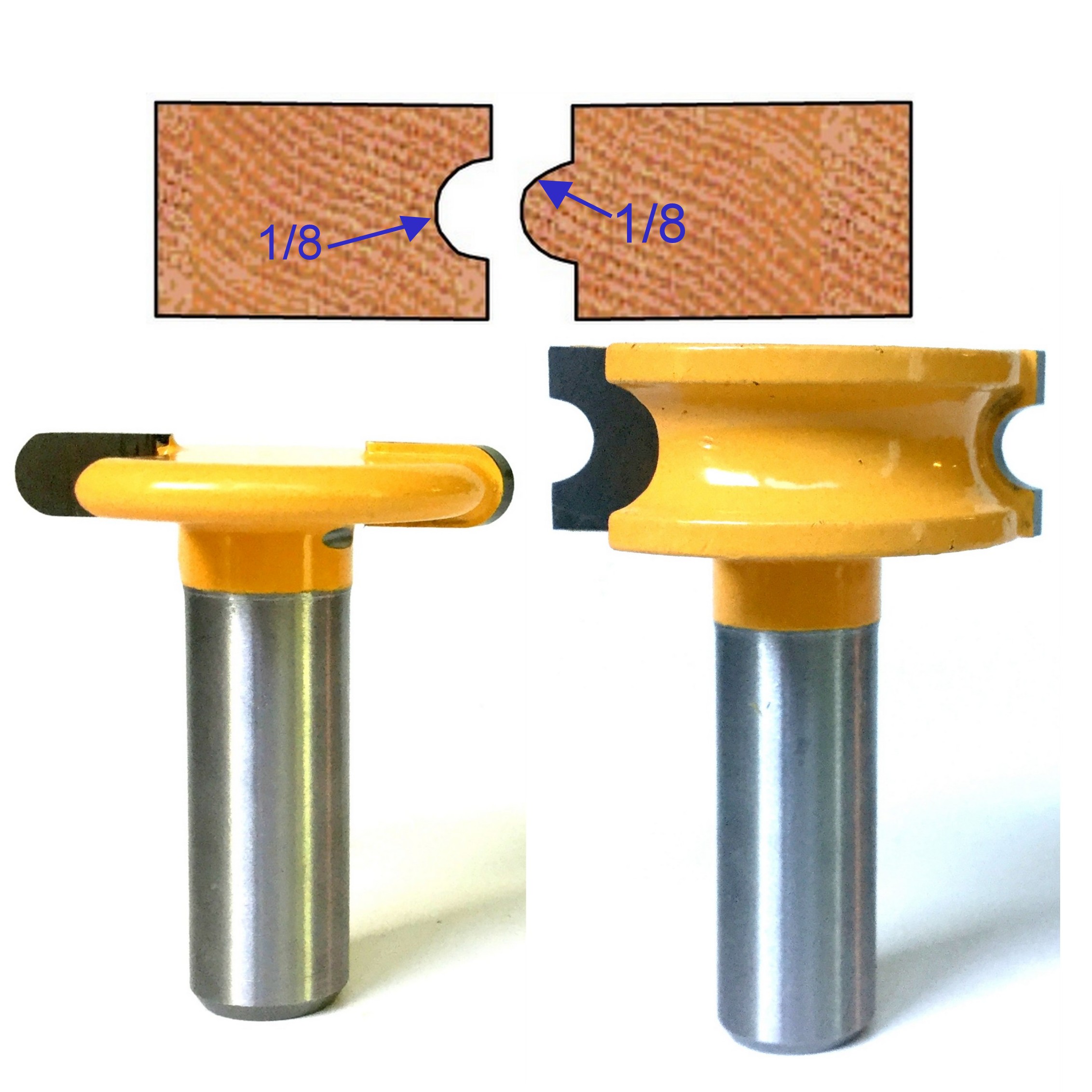 2 pc 1/2" SH 1/4" Diameter Canoe Flute and Bead Router Bit sct888