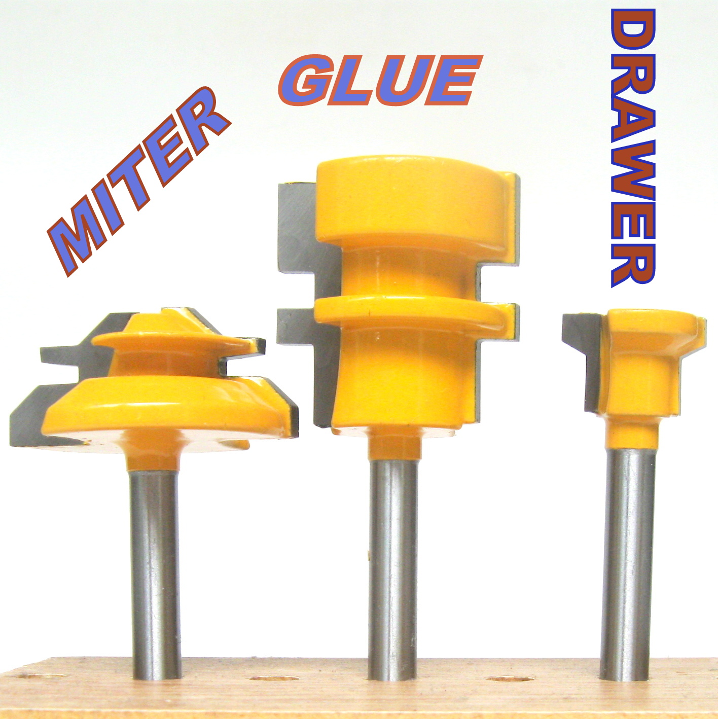 3pc1/4" Shank 45° Miter, Glue & Drawer Lock Joint Router Bit Set sct