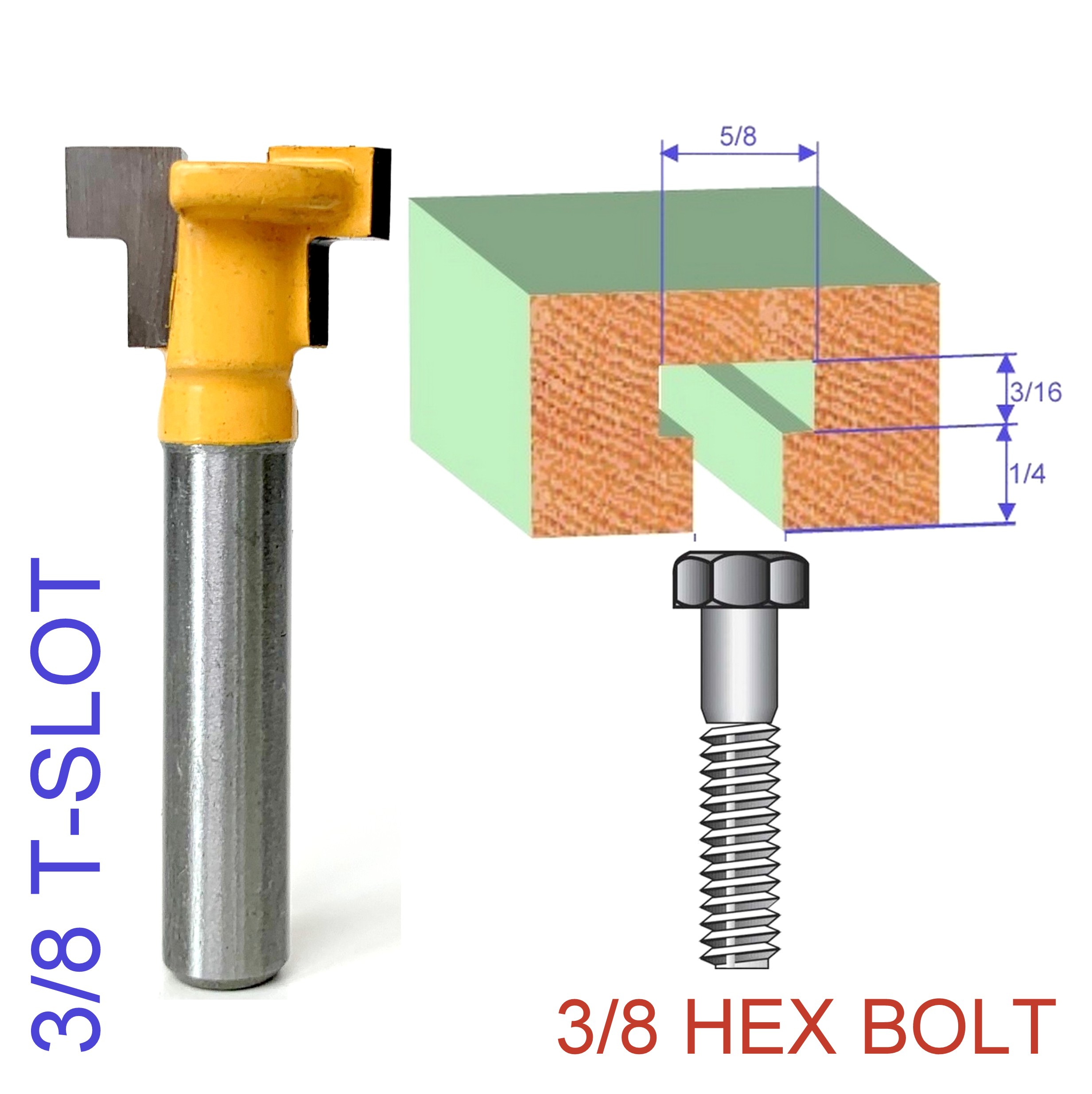 1 pc 1/4" SH TSlot & TTrack Slotting For 3/8" Hex Bolt Router Bit