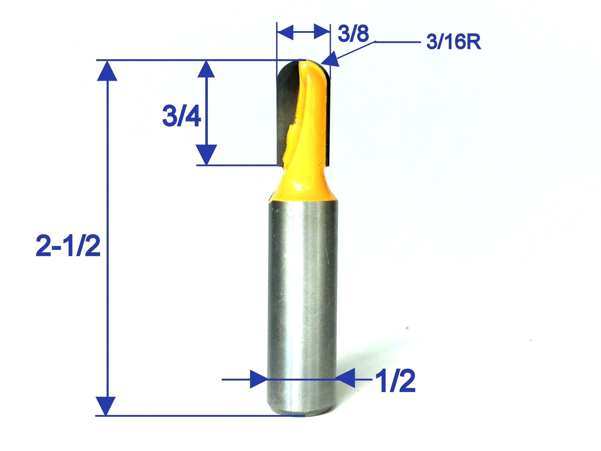 1pc 1/2" Shank 3/8" Diameter 3/4" Long Ball Round Nose Router Bit S