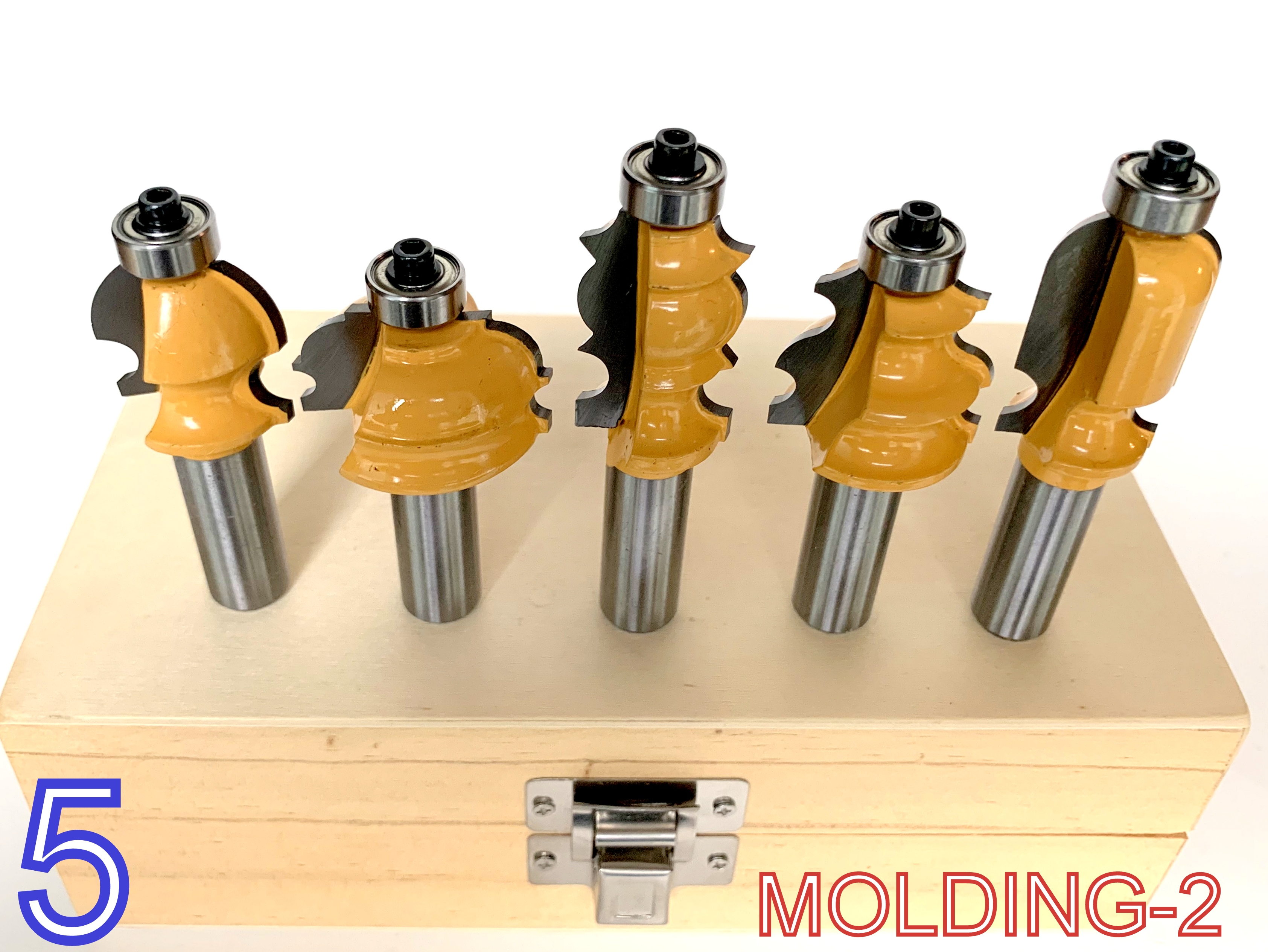 5 pc 1/2" Shank Architectural Specialty Molding2 Router Bit set w/Box