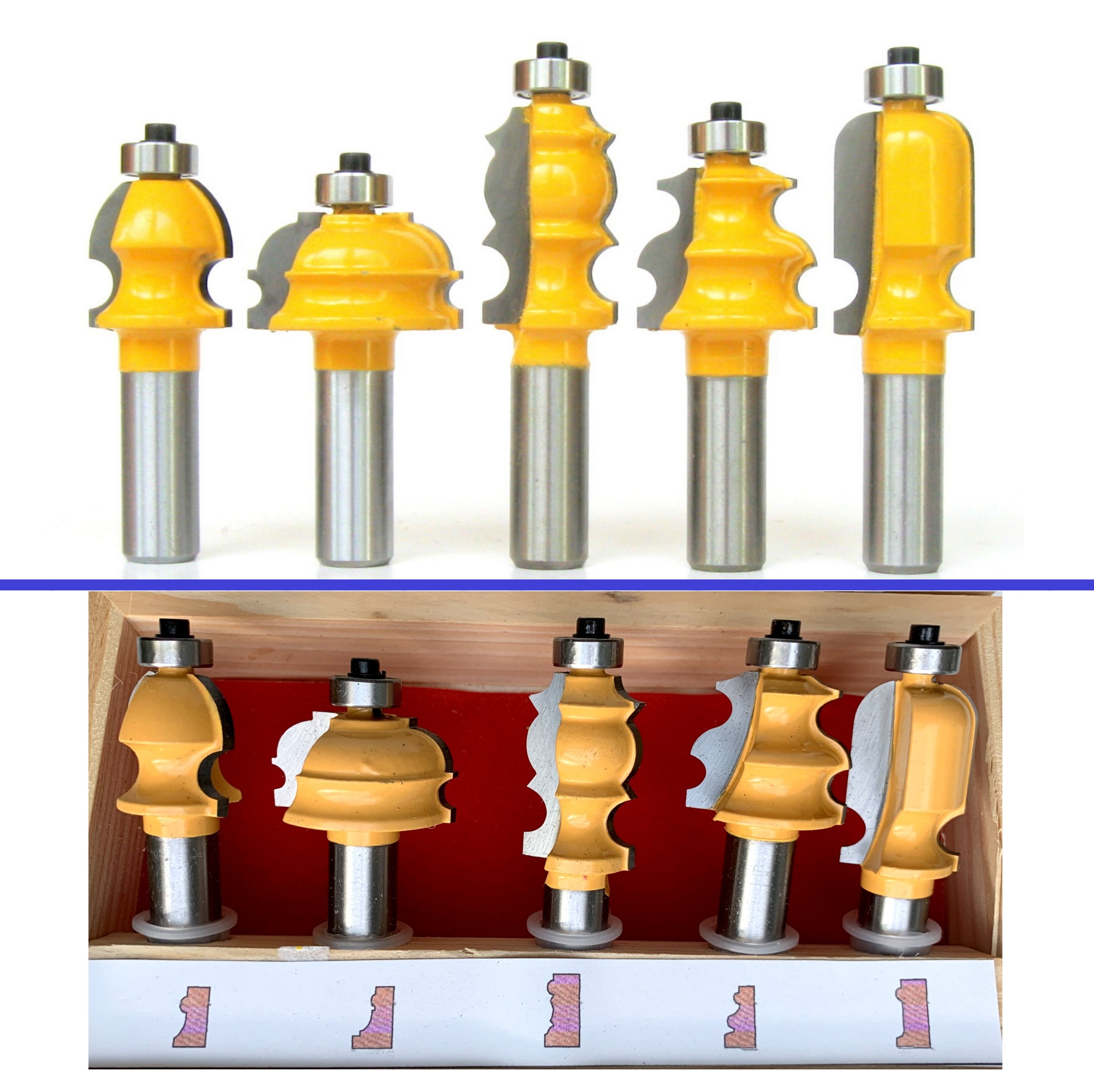 5 pc 1/2" Shank Architectural Specialty Molding2 Router Bit set w/Box