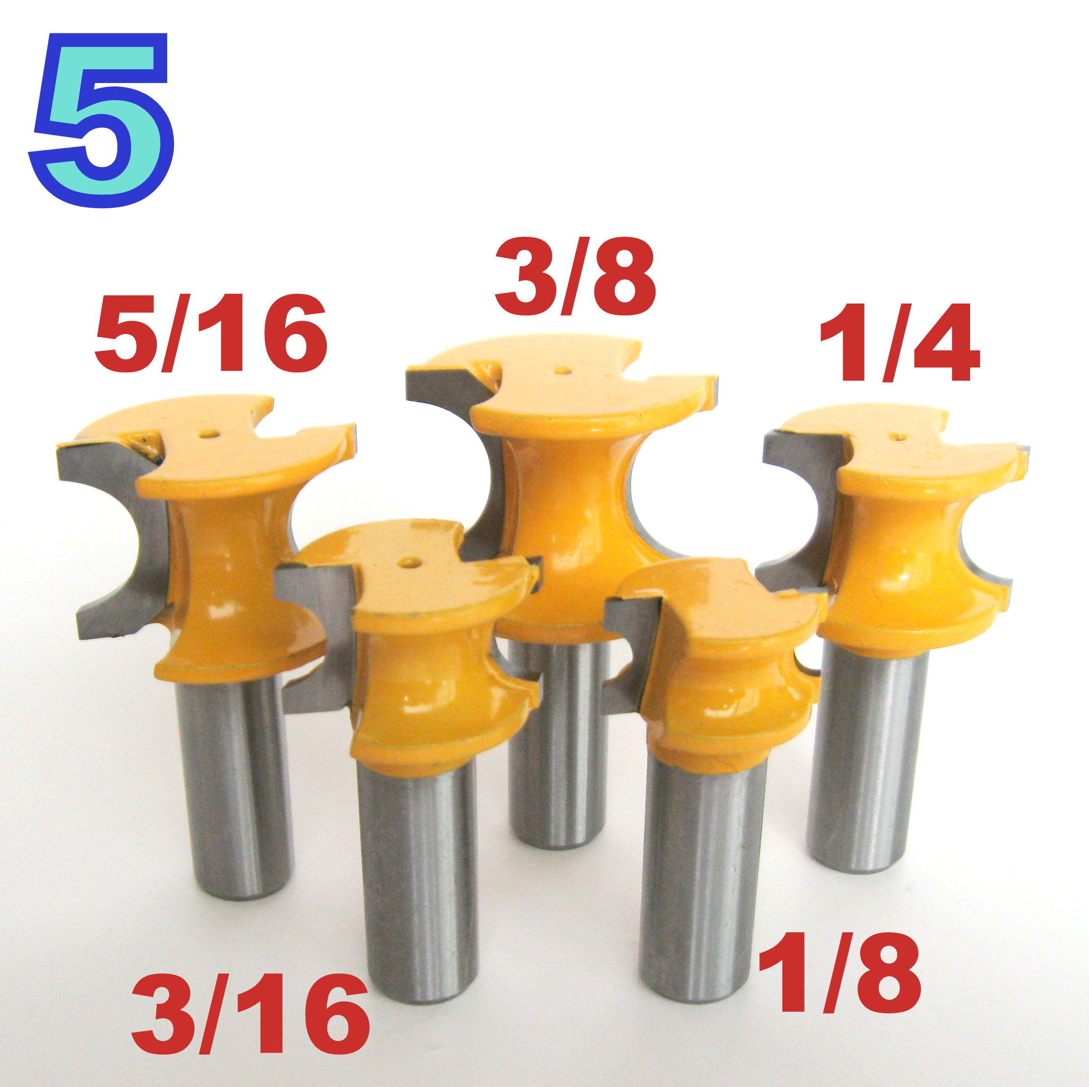 5pc 1 2 Shank Half Round Bullnose 3 8 5 16 1 4 3 16 1 8 Router Bit Set S 7426923962820 Ebay