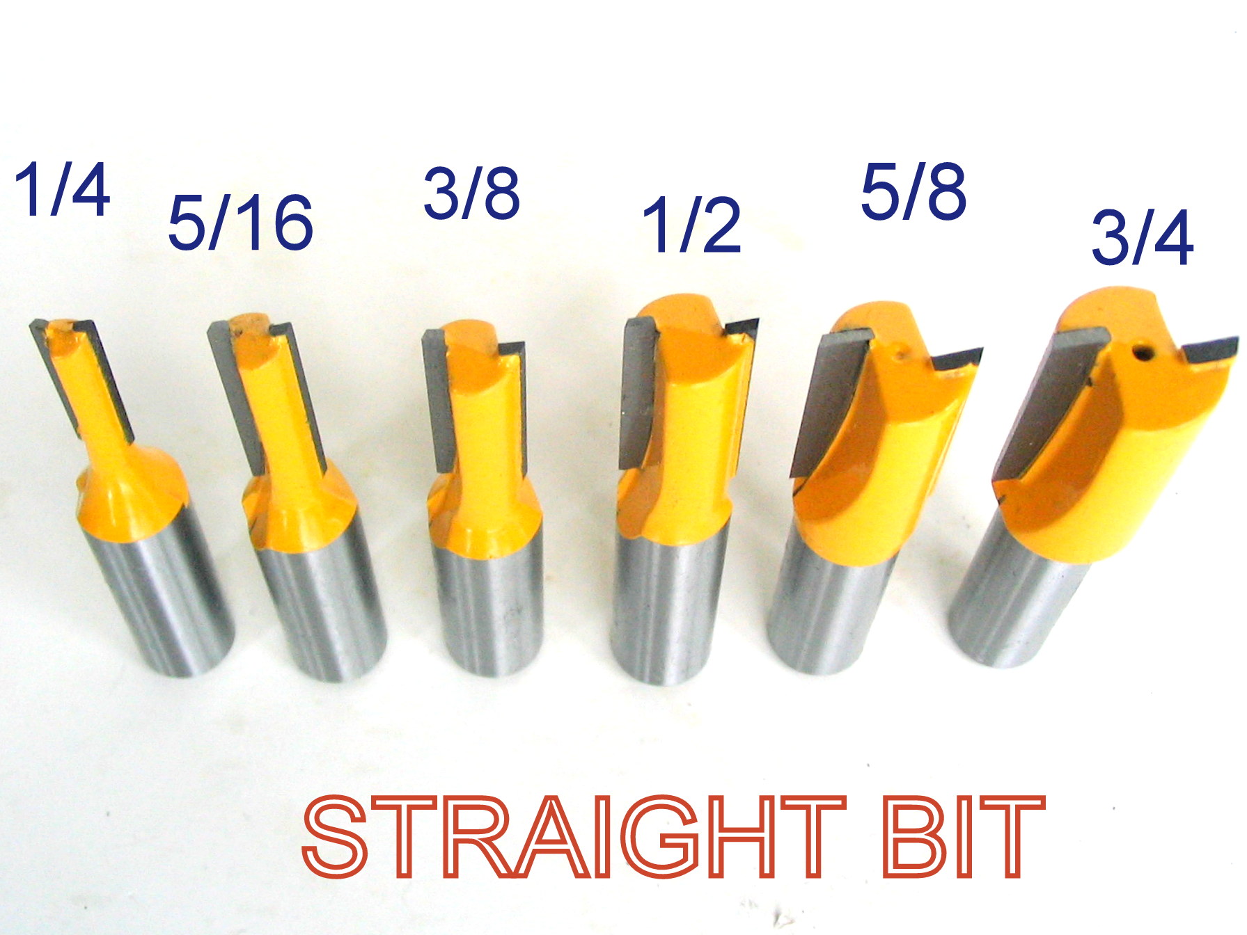 6 pc 1/2" Shank Straight Router Bit Set 1/4, 5/16, 3/8, 1/2, 5/8, 3/4