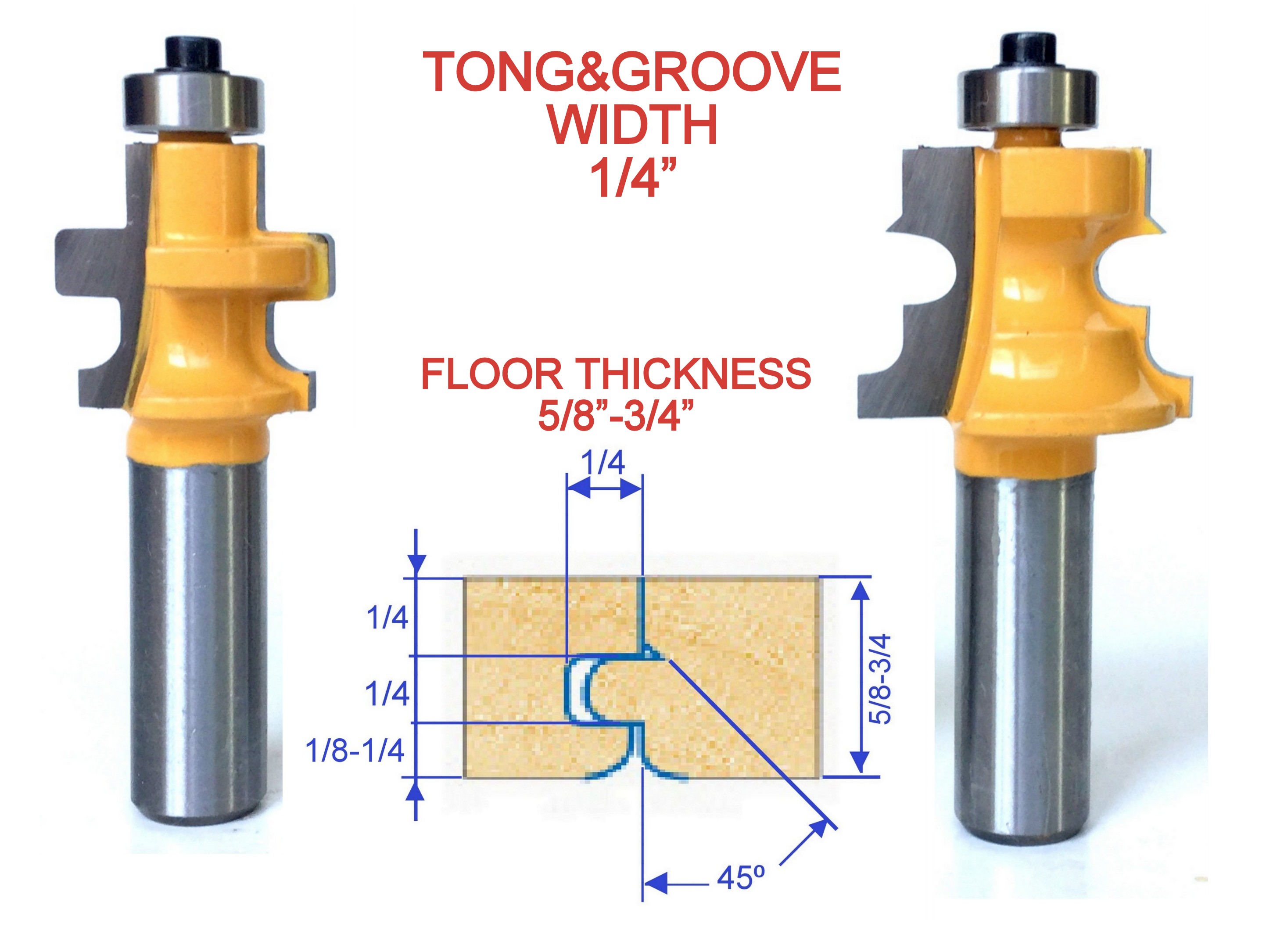 2 pc 1/2" shank Wood 5/8"3/4" Floor with Nail Slot Router Bit Set S