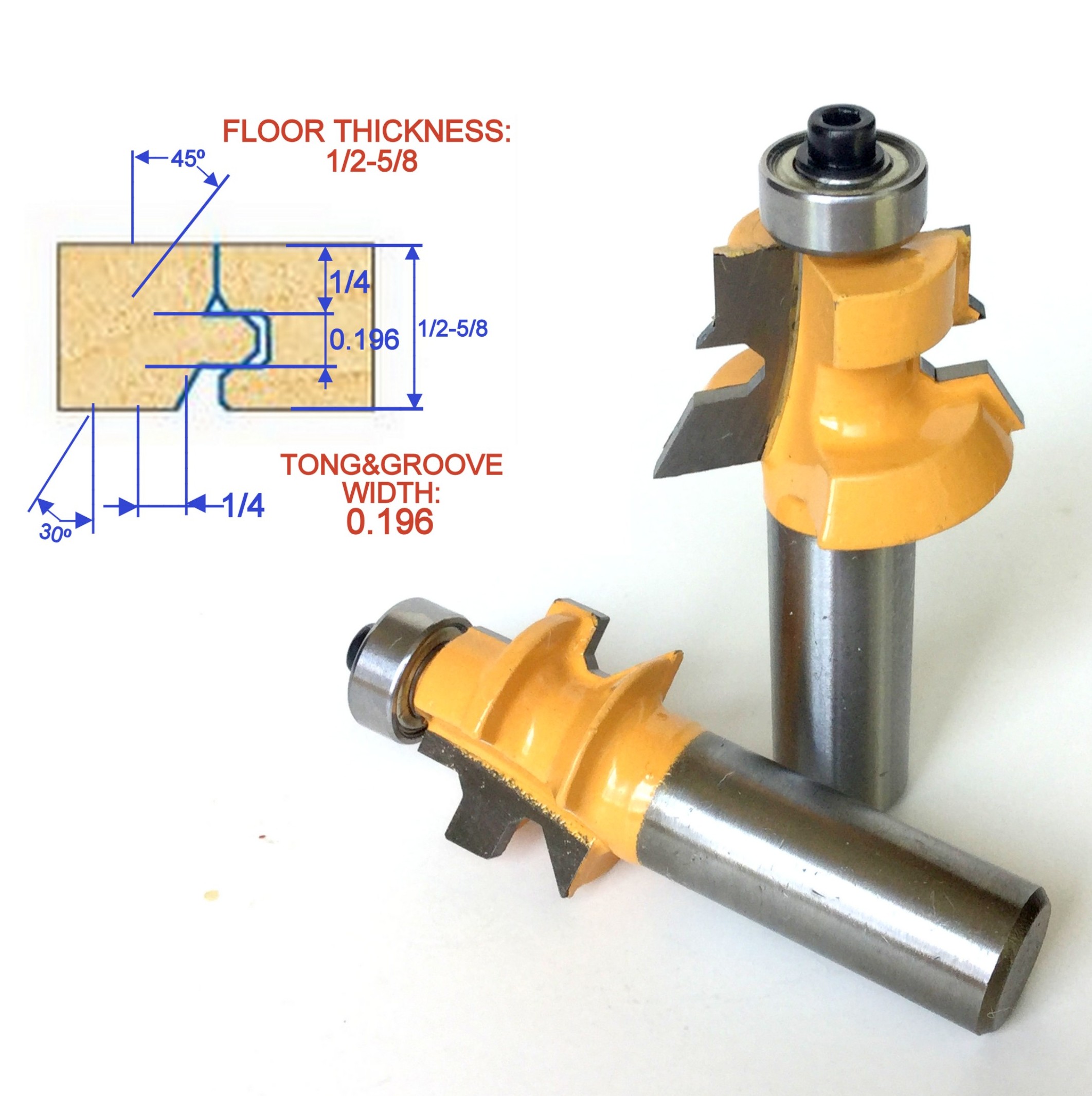 2 pc 1/2" shank Wood 1/2"5/8" Floor with Nail Slot Router Bit Set S